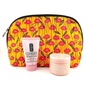 Clinique Floral Skincare Set with Pink and Yellow Lip Design - NWOT